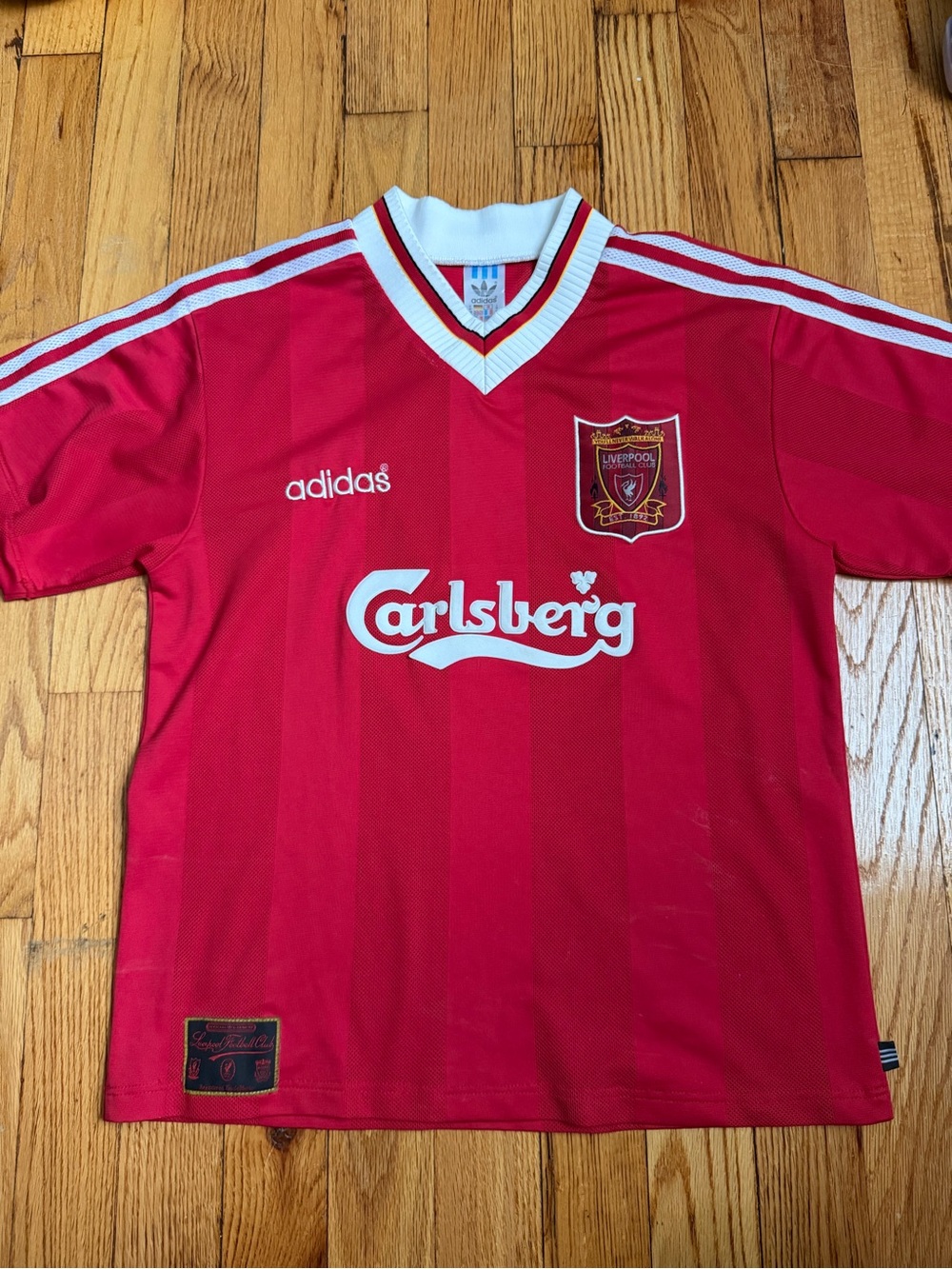 Vintage adidas Red Liverpool Soccer Jersey with White Trim